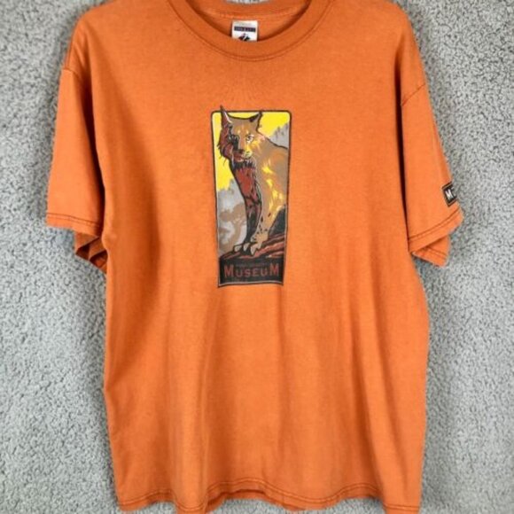 Y2K High Desert Wolf Dog portrait T shirt Size Large Mens Brown Orange Box Logo - Picture 1 of 6